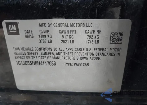 2017 Chevrolet Sonic Lt Auto из США, поврежденный, VIN 1G1JD5SH0H4117633